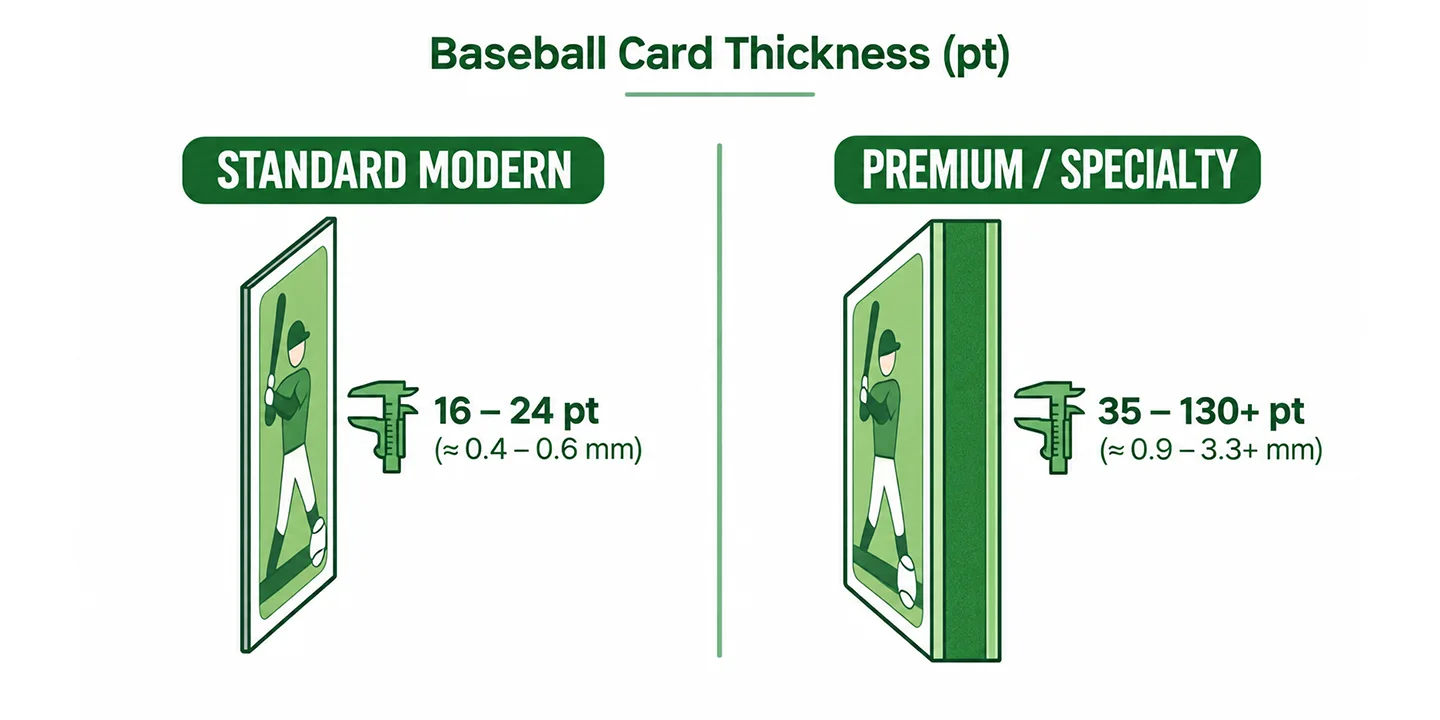 comparing standard modern baseball card thickness with premium and specialty card thickness