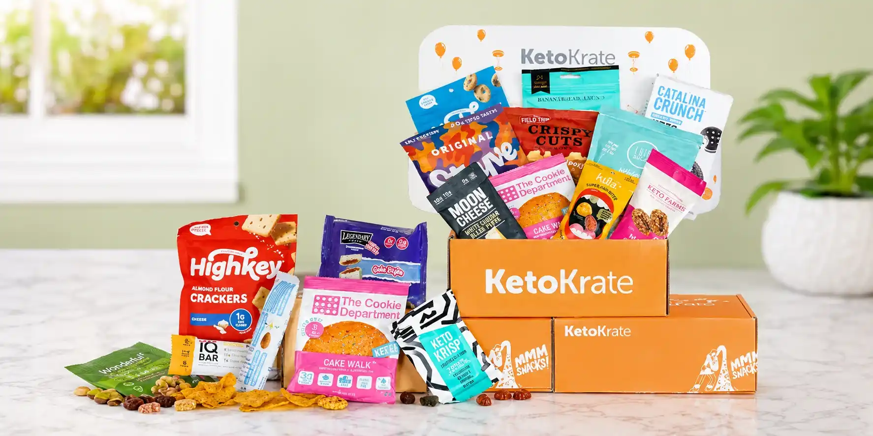 Keto Krate subscription box filled with low-carb keto snacks