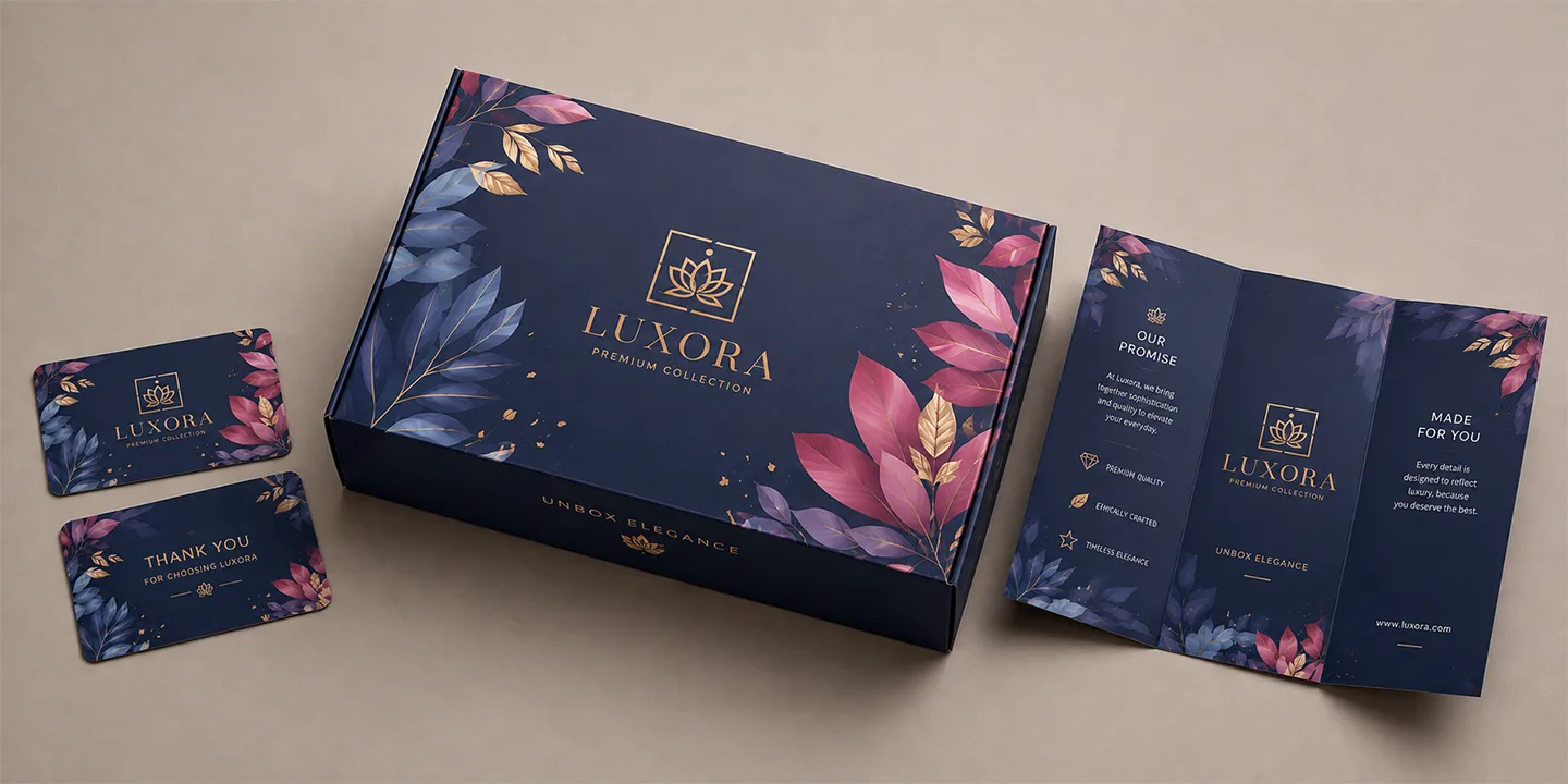 custom matte finish rigid mailer box with metallic gold foil stamping and floral graphics