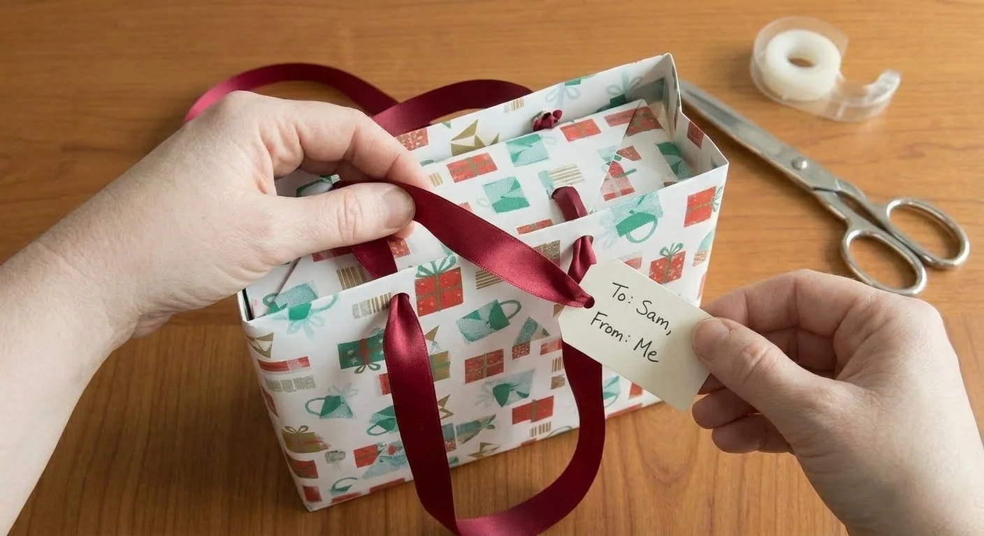 add handwritten note on the card with ribbon