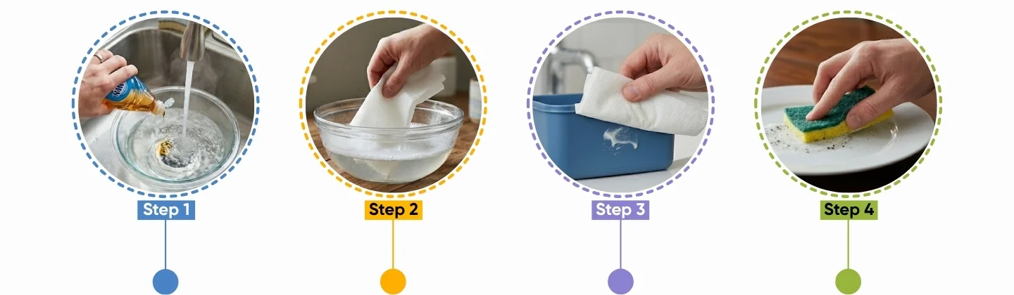 liquid wash and warm water to clean sticker residue