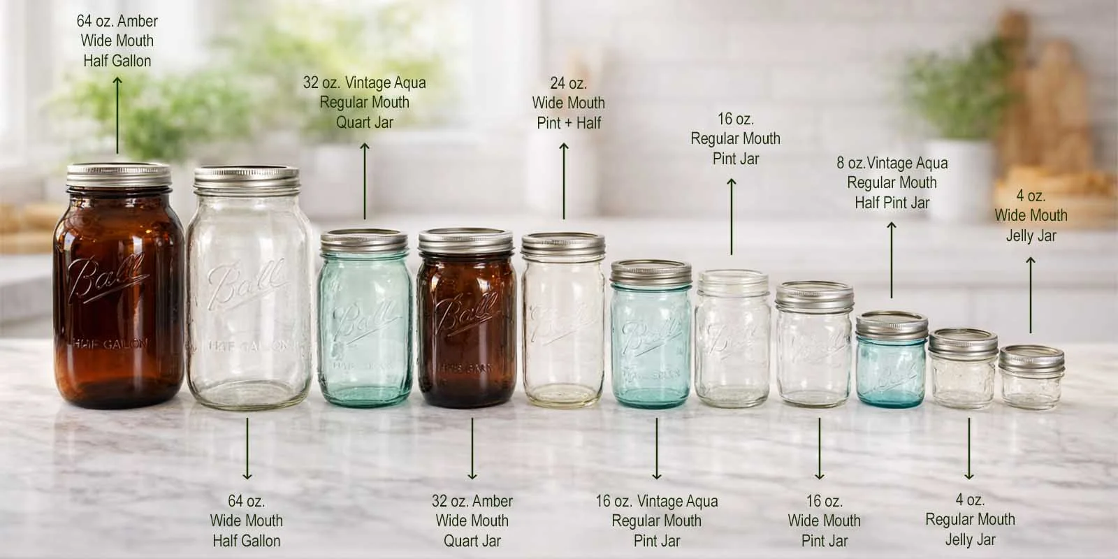 different sizes of mason jars