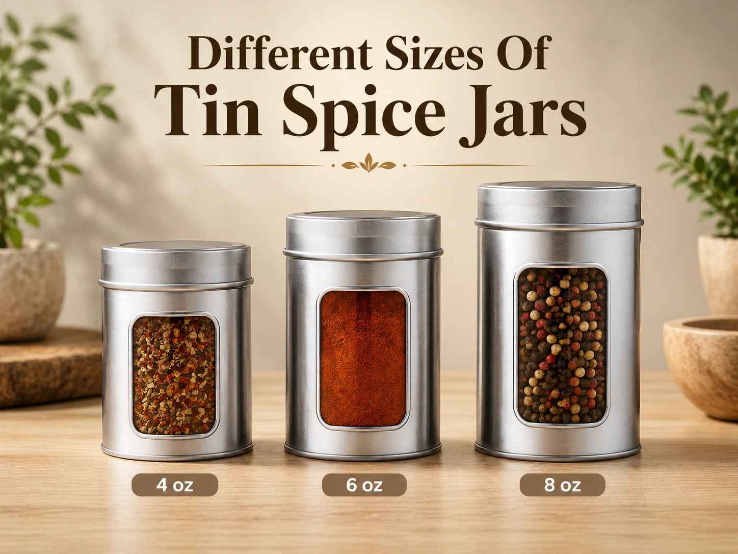 different sizes of spice tin jars